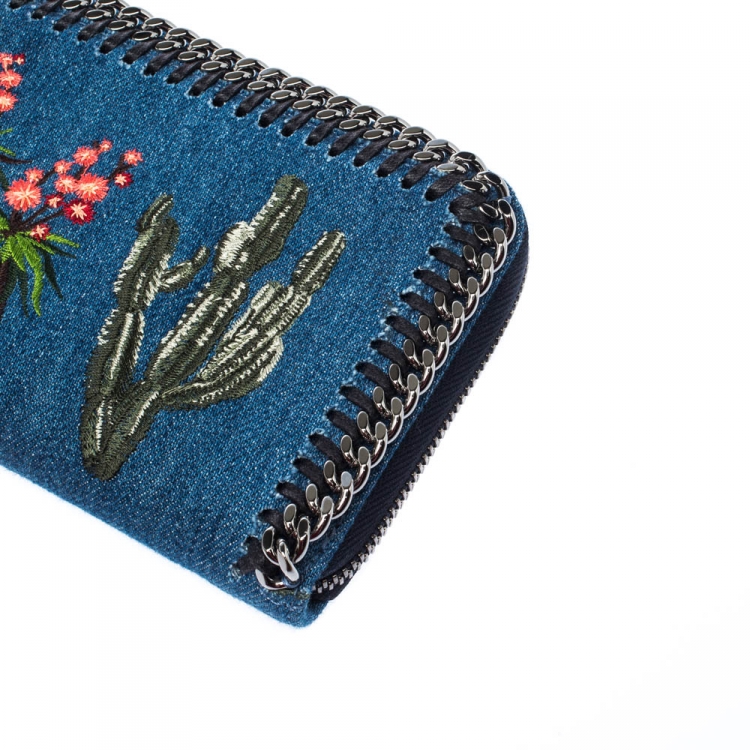 Pre Owned Stella McCartney Blue Denim Falabella Zip Around Wallet  