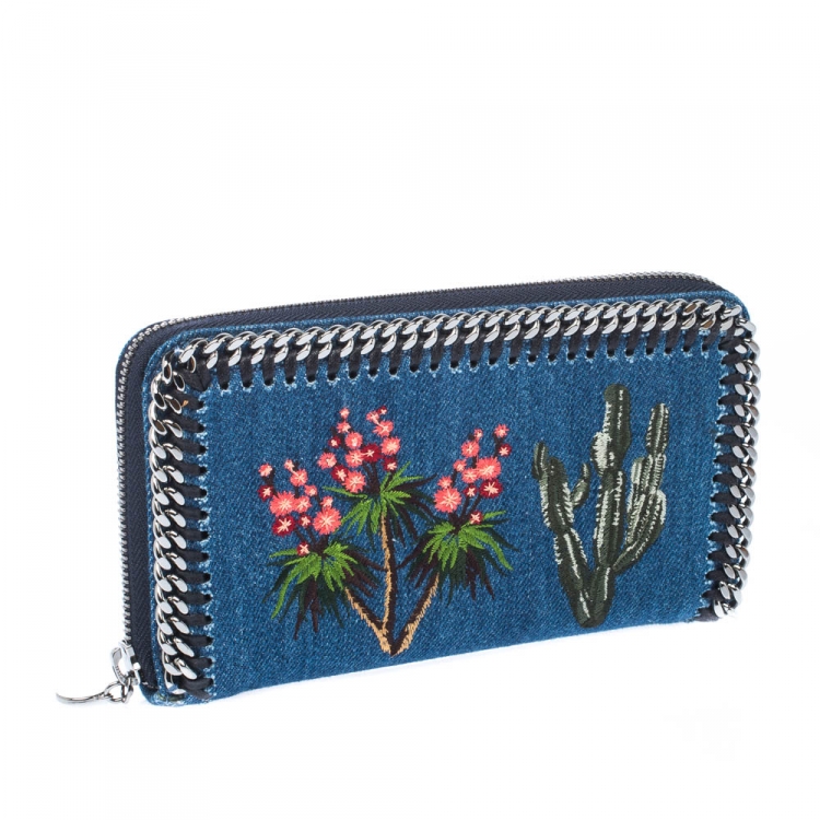 Pre Owned Stella McCartney Blue Denim Falabella Zip Around Wallet  