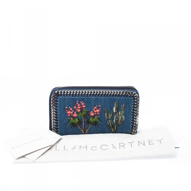 Pre Owned Stella McCartney Blue Denim Falabella Zip Around Wallet  