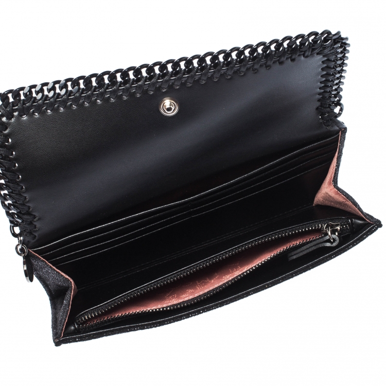 Pre Owned Stella McCartney Black Faux Leather Falabella Continental Wallet