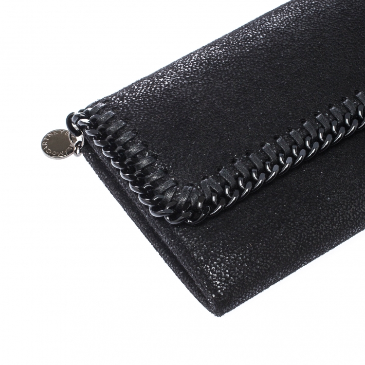 Pre Owned Stella McCartney Black Faux Leather Falabella Continental Wallet