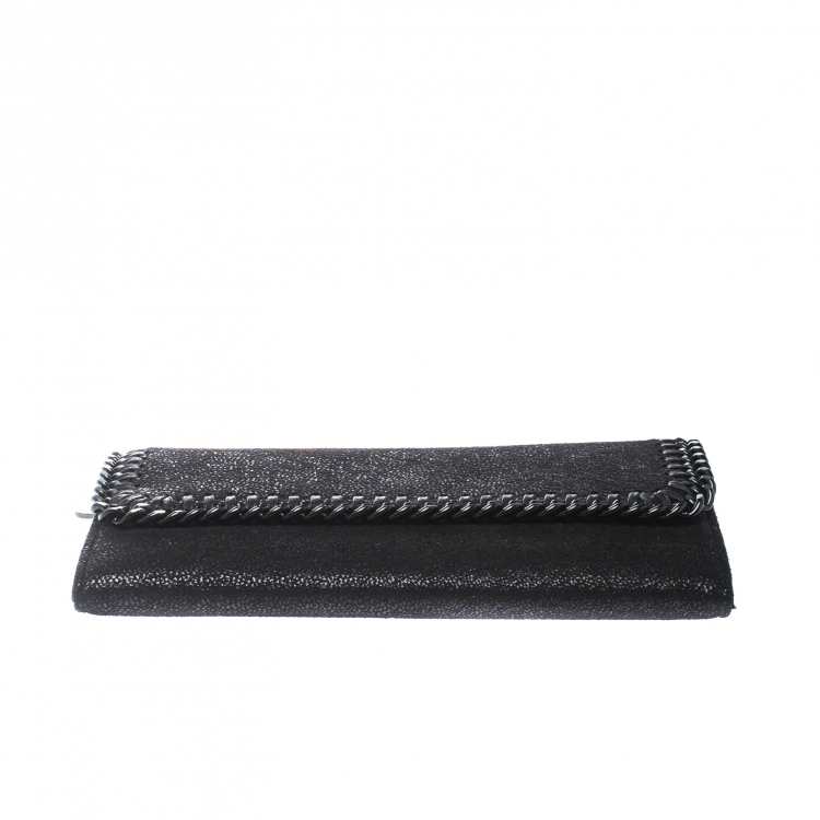 Pre Owned Stella McCartney Black Faux Leather Falabella Continental Wallet