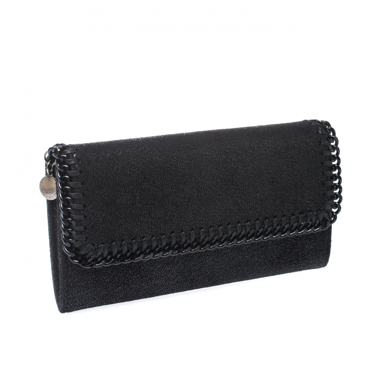 Pre Owned Stella McCartney Black Faux Leather Falabella Continental Wallet