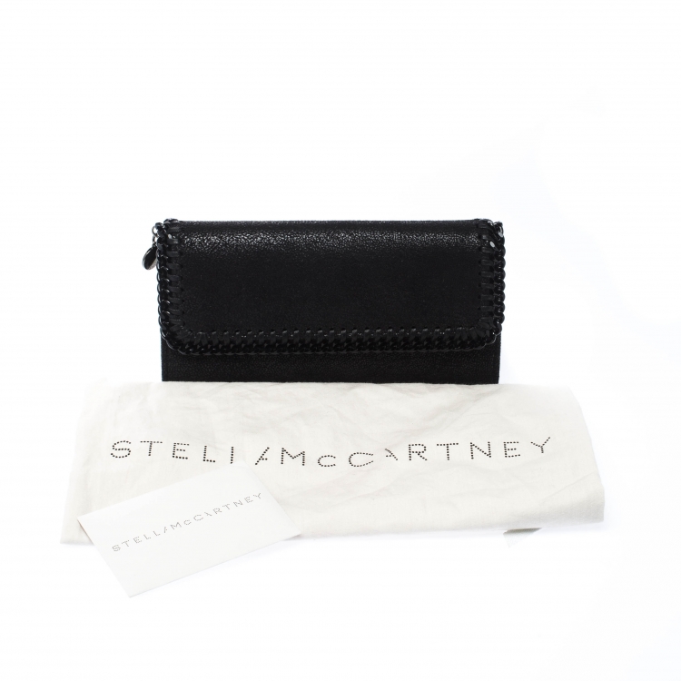 Pre Owned Stella McCartney Black Faux Leather Falabella Continental Wallet