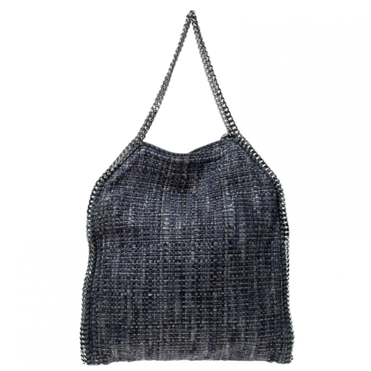 Pre Owned Stella McCartney Blue/Grey Tweed Falabella Fold Over Tote