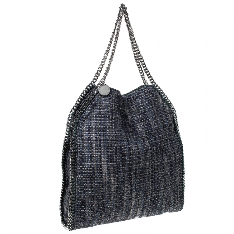 Pre Owned Stella McCartney Blue/Grey Tweed Falabella Fold Over Tote