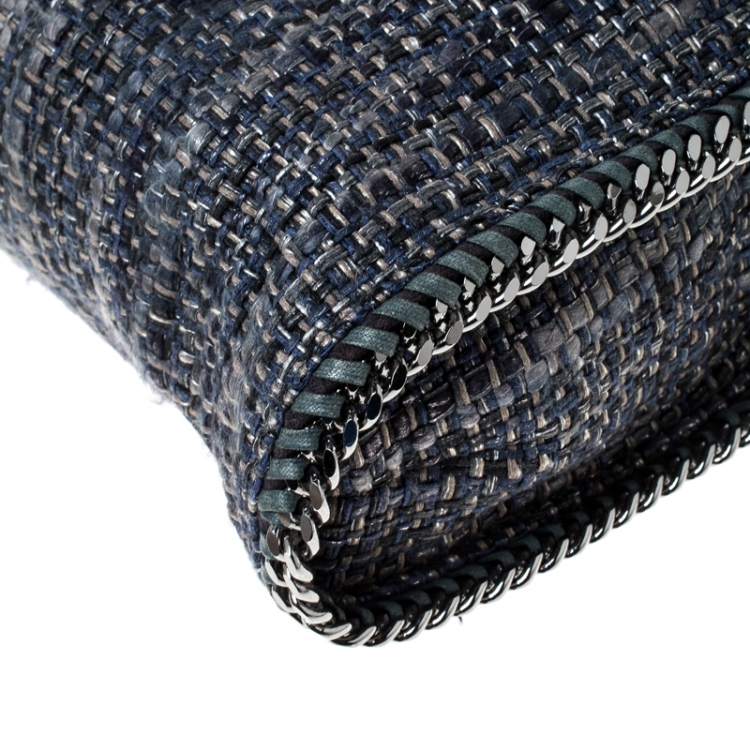 Pre Owned Stella McCartney Blue/Grey Tweed Falabella Fold Over Tote