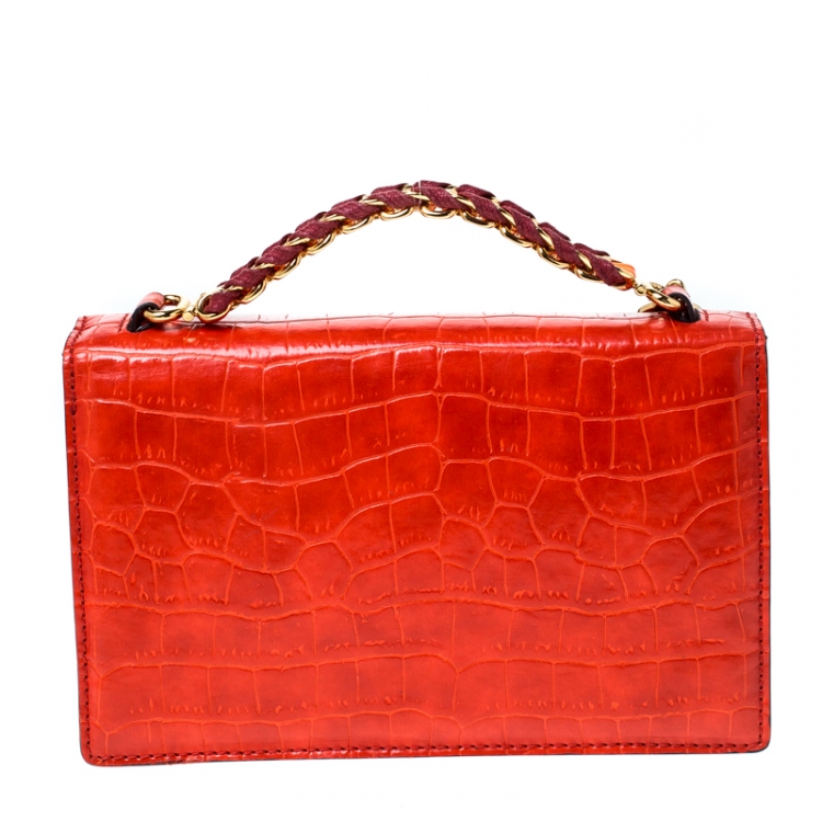 مملوكة مسبقًا Stella McCartney Orange Embossed Crocodile Leather Clutch