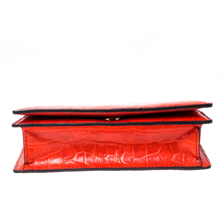 مملوكة مسبقًا Stella McCartney Orange Embossed Crocodile Leather Clutch