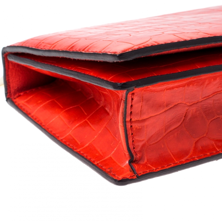مملوكة مسبقًا Stella McCartney Orange Embossed Crocodile Leather Clutch