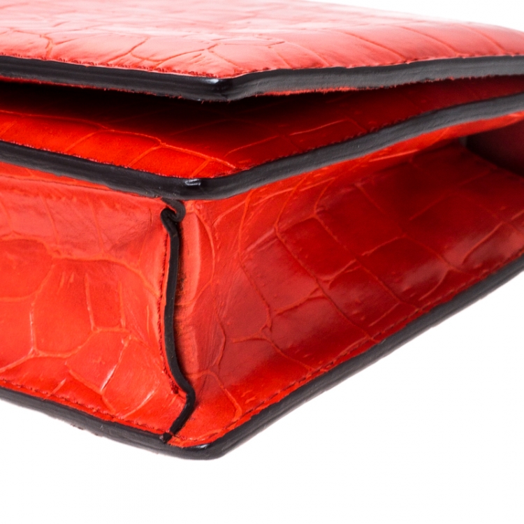 مملوكة مسبقًا Stella McCartney Orange Embossed Crocodile Leather Clutch