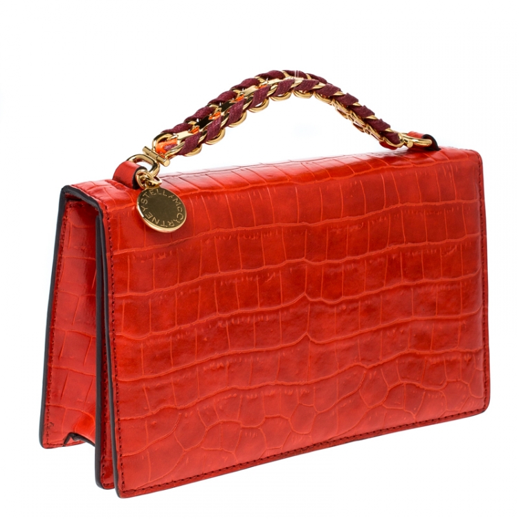 مملوكة مسبقًا Stella McCartney Orange Embossed Crocodile Leather Clutch