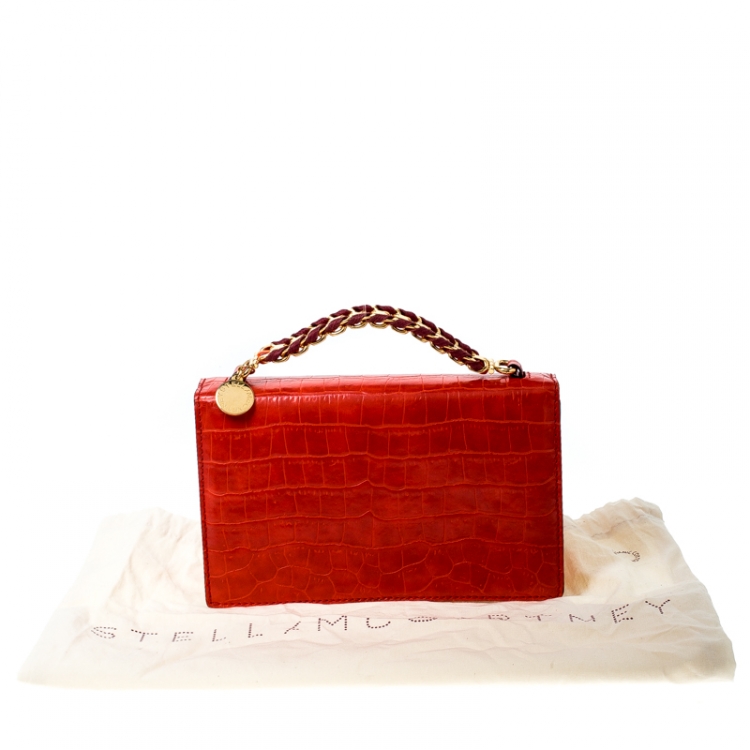 مملوكة مسبقًا Stella McCartney Orange Embossed Crocodile Leather Clutch