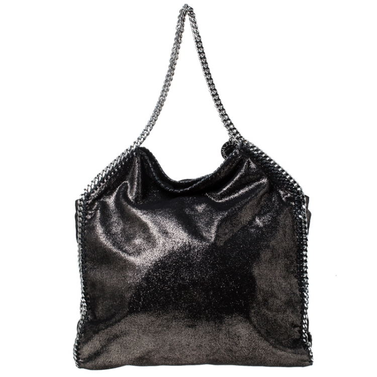 Pre Owned Stella McCartney Metallic Black Faux Leather Large Falabella Tote
