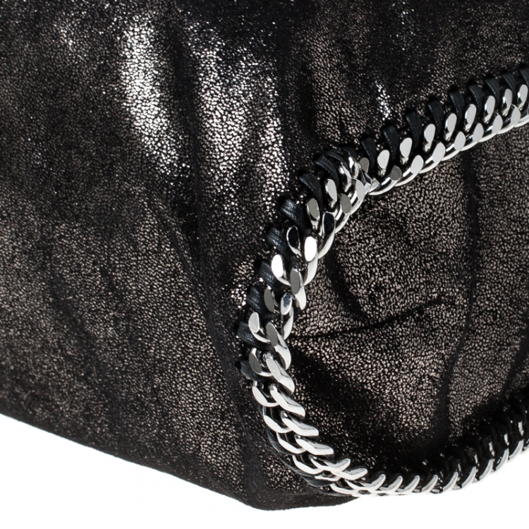 Pre Owned Stella McCartney Metallic Black Faux Leather Large Falabella Tote