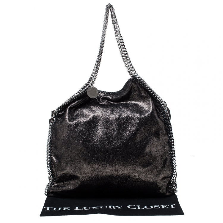Pre Owned Stella McCartney Metallic Black Faux Leather Large Falabella Tote
