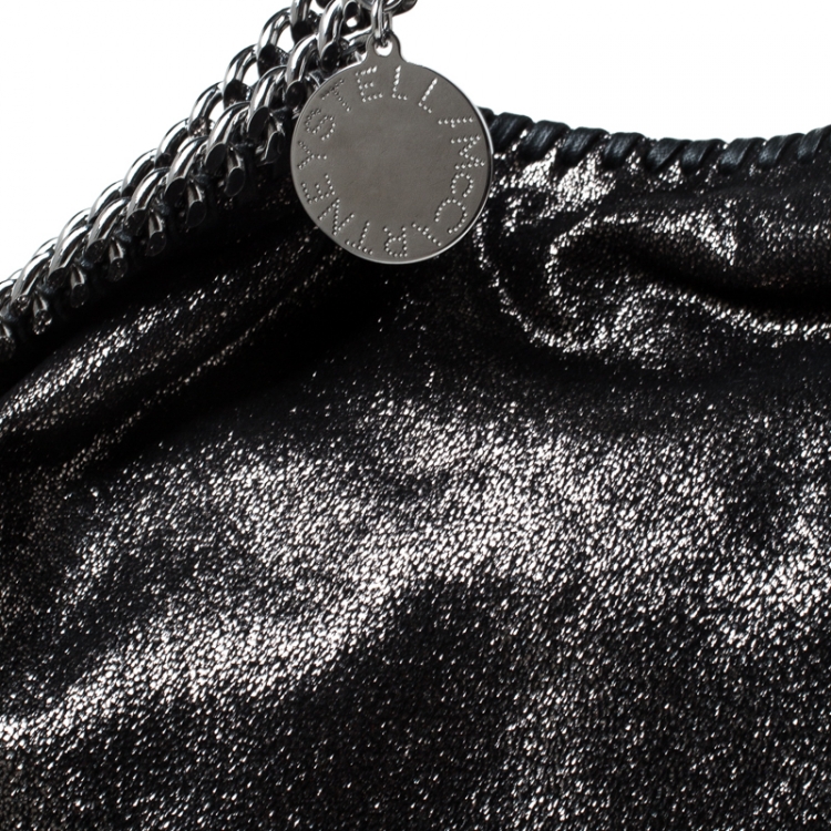Pre Owned Stella McCartney Metallic Black Faux Leather Large Falabella Tote