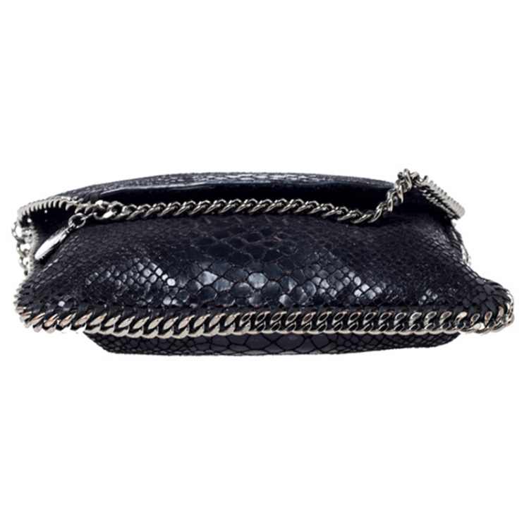 Pre Owned Stella McCartney Black Python Faux Leather Falabella Flap Bag    