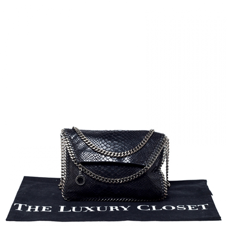 Pre Owned Stella McCartney Black Python Faux Leather Falabella Flap Bag    