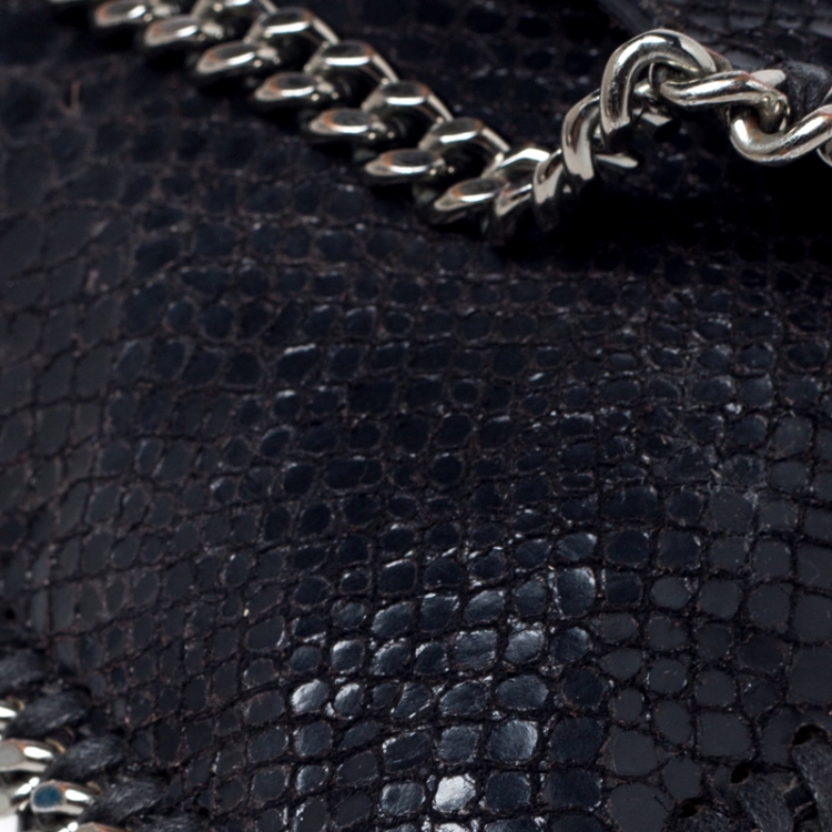 Pre Owned Stella McCartney Black Python Faux Leather Falabella Flap Bag    