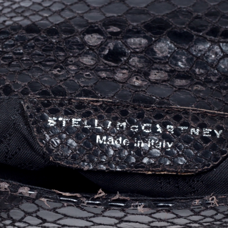 Pre Owned Stella McCartney Black Python Faux Leather Falabella Flap Bag    
