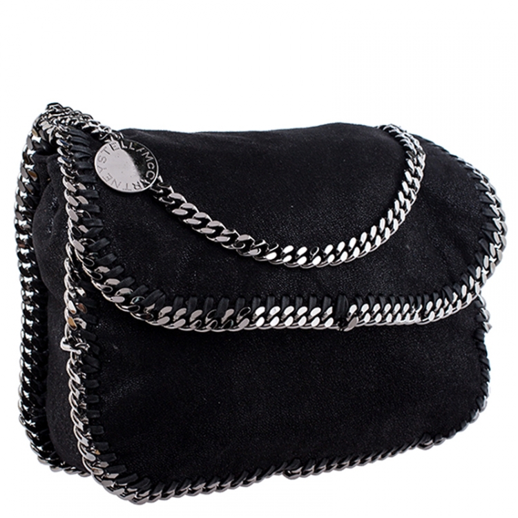 Pre Owned Stella McCartney Black Faux Leather Falabella Shaggy Deer Shoulder Bag