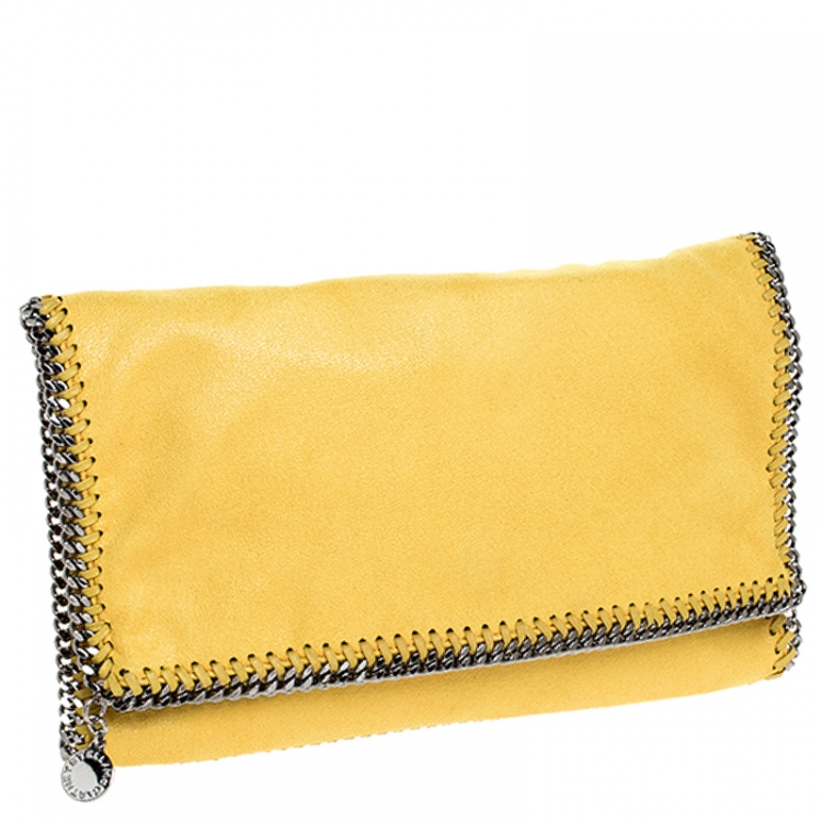 Pre Owned Stella McCartney Yellow Faux Leather Falabella Flap Clutch