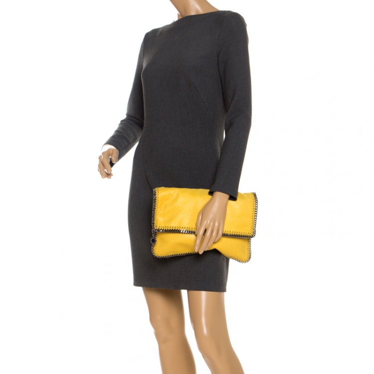 Pre Owned Stella McCartney Yellow Faux Leather Falabella Flap Clutch