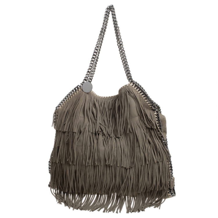 Pre Owned Stella McCartney Grey Faux Suede Falabella Fringed Tote