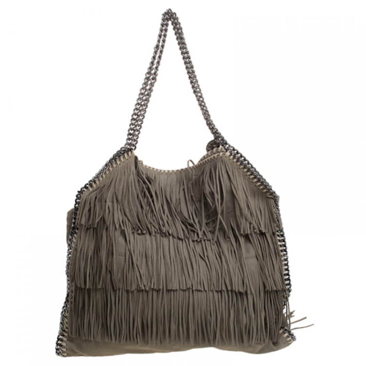 Pre Owned Stella McCartney Grey Faux Suede Falabella Fringed Tote