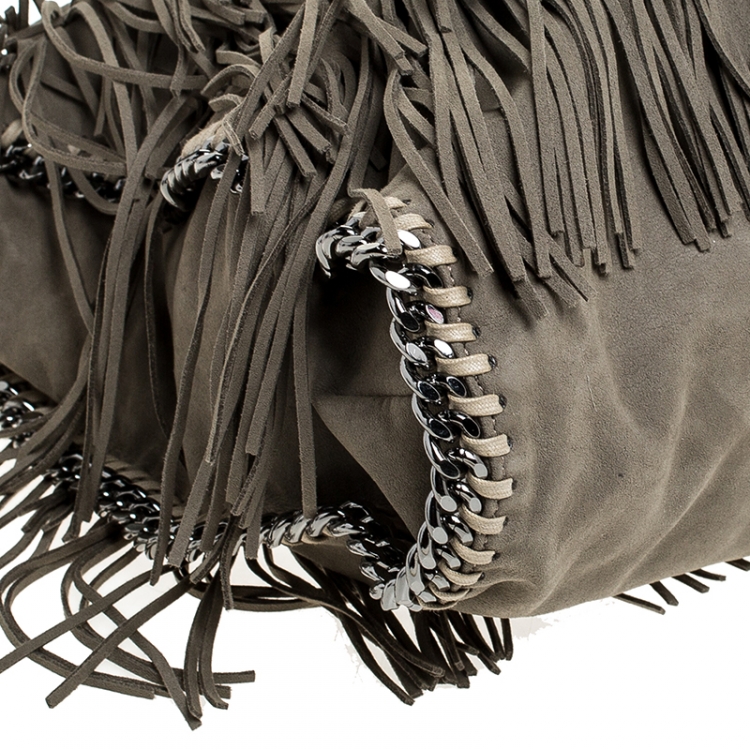 Pre Owned Stella McCartney Grey Faux Suede Falabella Fringed Tote