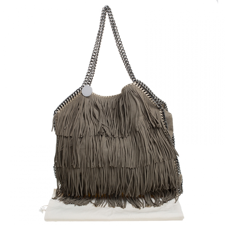 Pre Owned Stella McCartney Grey Faux Suede Falabella Fringed Tote