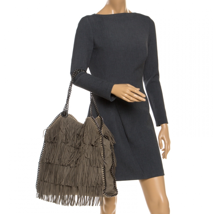 Pre Owned Stella McCartney Grey Faux Suede Falabella Fringed Tote