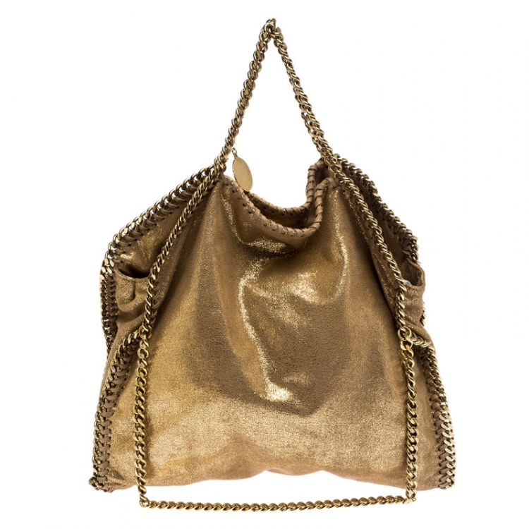 Pre Owned Stella McCartney Metallic Gold Faux Leather Falabella Chain Tote
