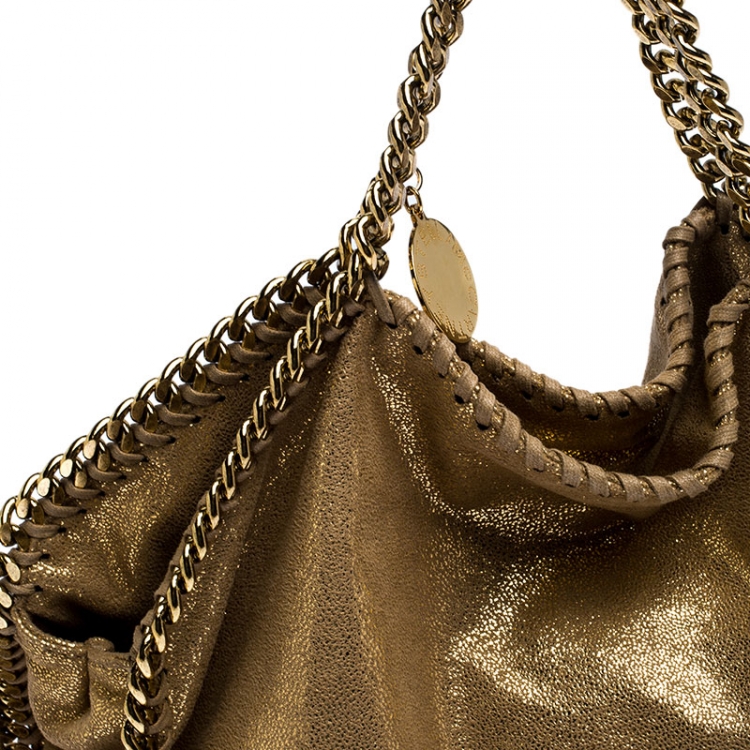 Pre Owned Stella McCartney Metallic Gold Faux Leather Falabella Chain Tote