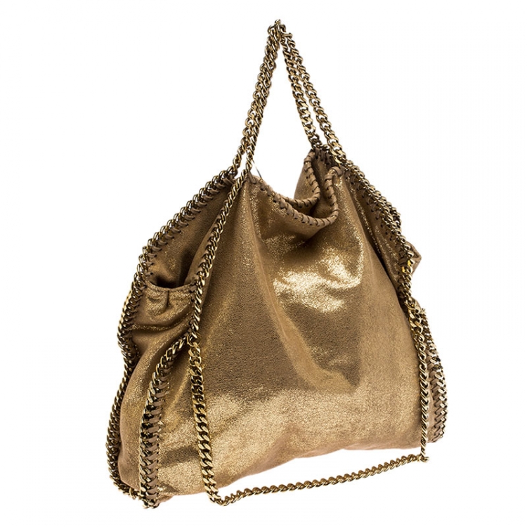 Pre Owned Stella McCartney Metallic Gold Faux Leather Falabella Chain Tote