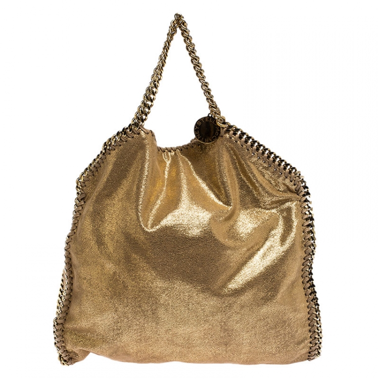 Pre Owned Stella McCartney Metallic Gold Faux Leather Falabella Chain Tote