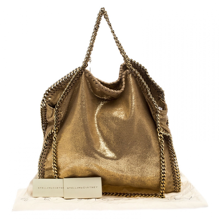Pre Owned Stella McCartney Metallic Gold Faux Leather Falabella Chain Tote