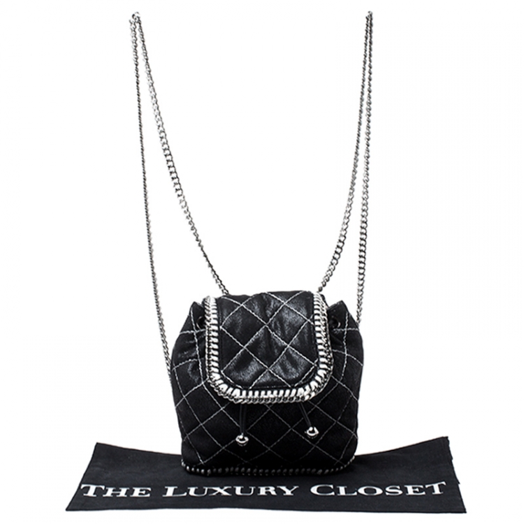 Pre Owned Stella McCartney Black Faux Leather Falabella Mini Backpack