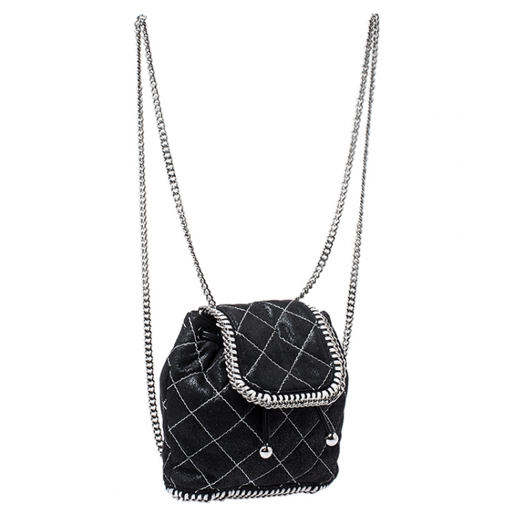 Pre Owned Stella McCartney Black Faux Leather Falabella Mini Backpack