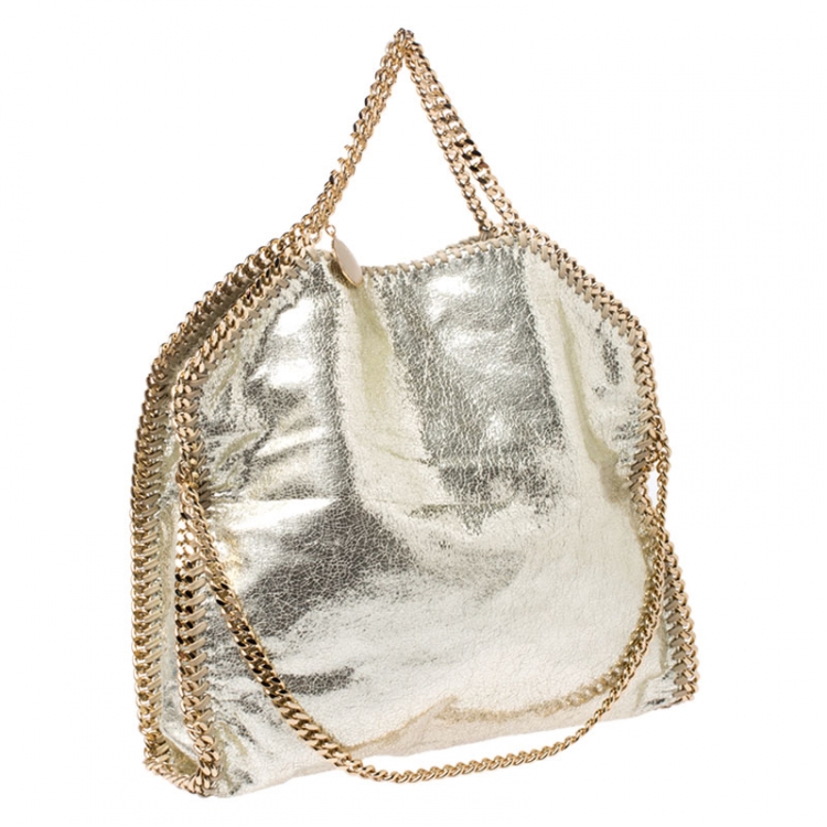 Pre Owned Stella McCartney Metallic Light Yellow Faux Crackle Leather Falabella Tote