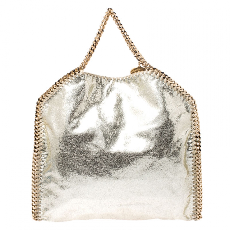 Pre Owned Stella McCartney Metallic Light Yellow Faux Crackle Leather Falabella Tote