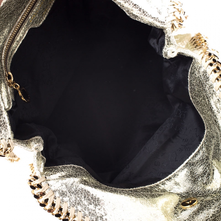 Pre Owned Stella McCartney Metallic Light Yellow Faux Crackle Leather Falabella Tote