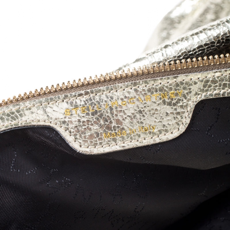 Pre Owned Stella McCartney Metallic Light Yellow Faux Crackle Leather Falabella Tote
