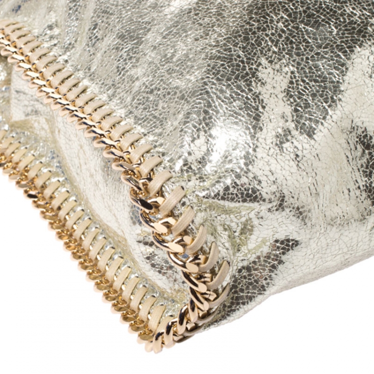 Pre Owned Stella McCartney Metallic Light Yellow Faux Crackle Leather Falabella Tote