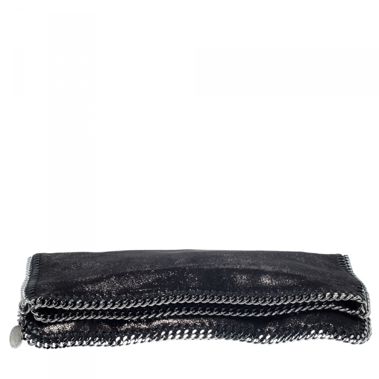 مملوكة مسبقًا Stella McCartney Black Faux Leather Falabella Fold Over Clutch