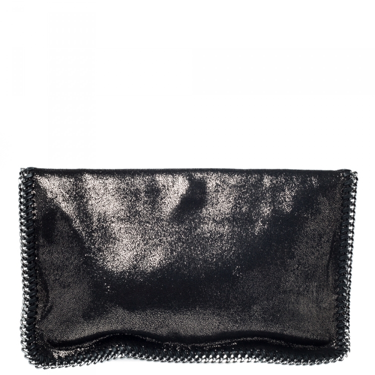 مملوكة مسبقًا Stella McCartney Black Faux Leather Falabella Fold Over Clutch