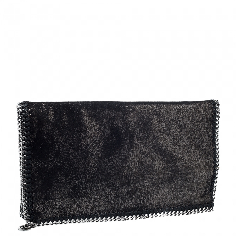 مملوكة مسبقًا Stella McCartney Black Faux Leather Falabella Fold Over Clutch