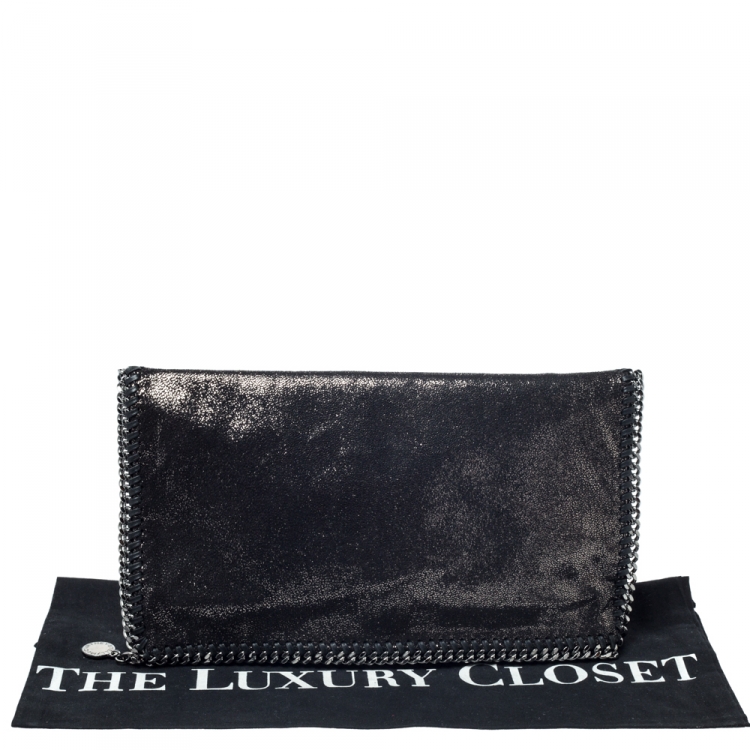مملوكة مسبقًا Stella McCartney Black Faux Leather Falabella Fold Over Clutch