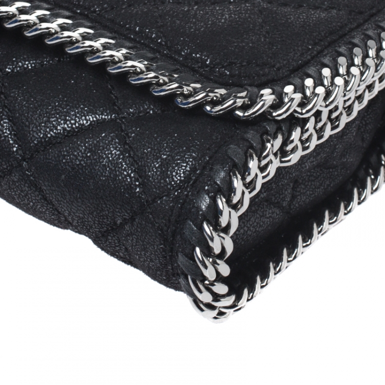 Pre Owned Stella McCartney Black Quilted Faux Leather Falabella Shaggy Deer Flap Bag